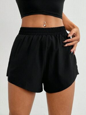 Multi-Layered Waistband Mesh Panel Insert Lined Athletic Shorts Jogger Shorts