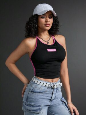 Contrast Edge Halter Neck Women’s Sports Top