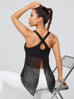 Women’s Sexy Fitness Double Layered Mesh Sports Tank Top