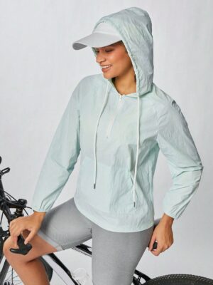 Solid Color Hooded Zipper Long Sleeve Sports Jacket