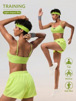 Women’s Stick-On Strap Camisole Vest And Drawstring Pocket Shorts, Summer Sports Suit Workout Sets