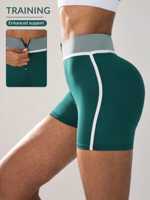 Color Block Zipper Design Slim Fit Sports Shorts Gym Shorts