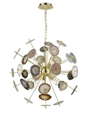 Flower Chandelier LED Lighting Round Agate Glass Modern Body E14 Base Restaurant Home Colorful Brushed Gold Living Room
