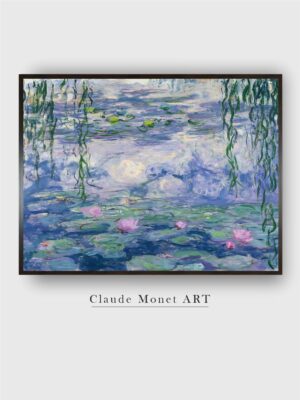 “Blue  Green Water Lilies Wooden Painting Wall Art”