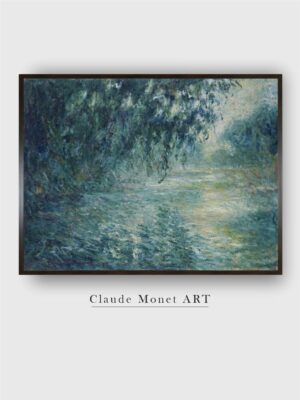 “Teal-Blue  Grey Morning On The Seine Wooden Framed Painting Wall Art”