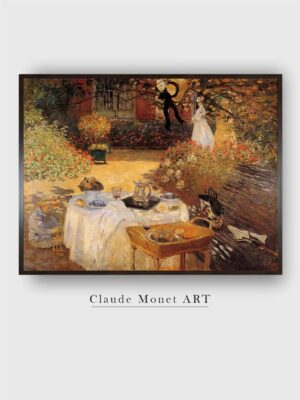 “Green  Brown Monet Luncheon Painted Wooden Framed Canvas Wall Art”