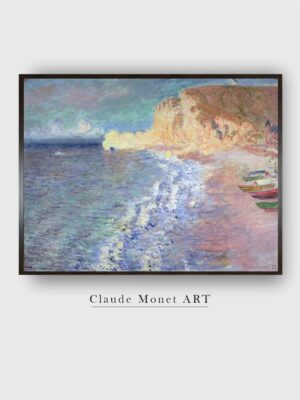 “Blue  Beige Morning At Etretat Printed Wooden Painting Wall Art”