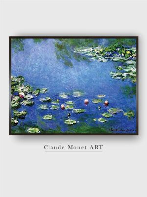 “Blue  Black Water Lilies Painting Framed Wall Art”