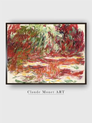 “Red  Green Waterlily Pond Wooden Wall Art”