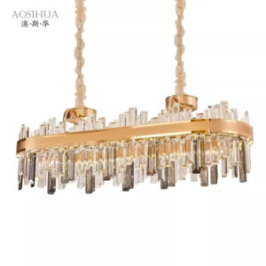 AOSIHUA Simple Design New Hanging Luxury Hotel Modern Gold Long Rectangular Lamp Crystal Chandelier Pendant Light