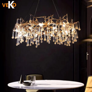 VEKO luxury chandelier luxury living room water drop chandelier tear drop brass copper round chandelier