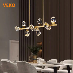 VEKO Luxury K9 Crystal ball Chandelier Lighting rectangular Crystal Chandelier for dining room chandelier
