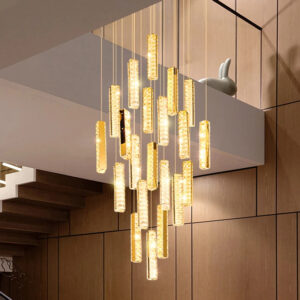 Staircase lamp Long chandelier Simple modern grand villa Duplex building  Light luxury Leap floor Crystal Large chandelier
