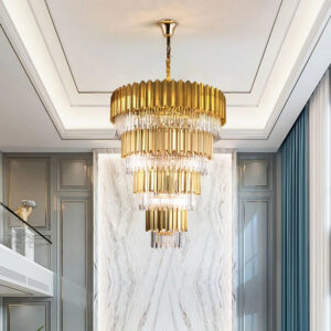 NDY/OEM Modern Hotel Lobby Luxury Crystal Hanging Light Crystal Chandelier Lighting Golden Decorative Luxury Pendant Lamp