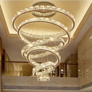Modern hotel large Ring pendant light luxury crystal led high ceiling Chandelier for living room light circle ring for stairs