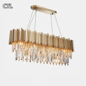 Wholesale kitchen rectangle metal gold pendant light modern led hanging lamp living room large luxury k9 crystal chandelier