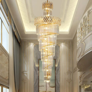 European style duplex building villa staircase chandelier light luxury living room crystal lamp lobby staircase large chandelier